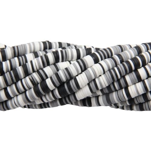 Polymer Clay Beads, Katsuki, Heishi Beads, Round, Black, White, Grey, Mix, 8mm - BEADED CREATIONS