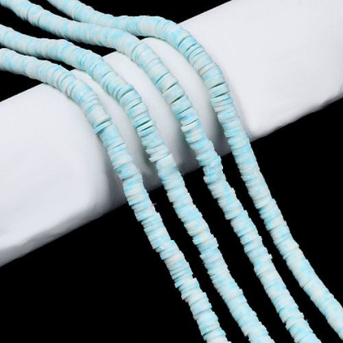 Polymer Clay Beads, Katsuki, Heishi Beads, Round, Two-Tone, Sky Blue, 5mm - BEADED CREATIONS