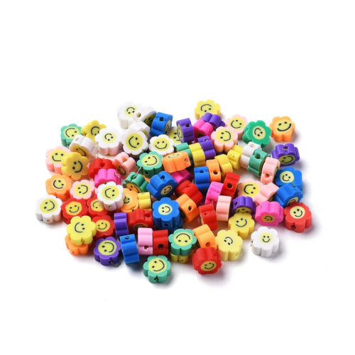 Polymer Clay Beads, Round, Flowers, Smiley Faces, Assorted, 10mm - BEADED CREATIONS