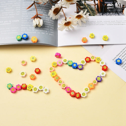 Polymer Clay Beads, Round, Flowers, Smiley Faces, Assorted, 10mm - BEADED CREATIONS