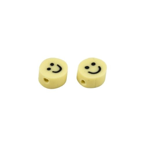 Polymer Clay Beads, Smiley Face, Flat, Round, Yellow, 5mm - BEADED CREATIONS