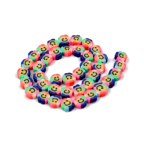 Polymer Clay Beads, Smiley Face, Sunflower, Flat, Round, Multicolored, 9-10mm - BEADED CREATIONS