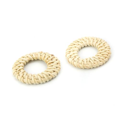  Rattan, Reed Cane, Handmade, Woven, Round, Focal, Linking Rings, Cream, 40mm-45mm - BEADED CREATIONS