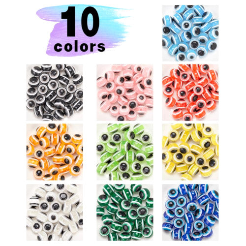 Resin Beads, Round, Evil Eye, 10 Colors, Assorted, 8mm - BEADED CREATIONS