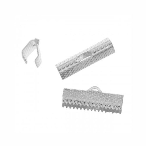 Ribbon Crimp Ends, Silver Tone, Alloy, 20x8mm, Textured, Rectangle - BEADED CREATIONS