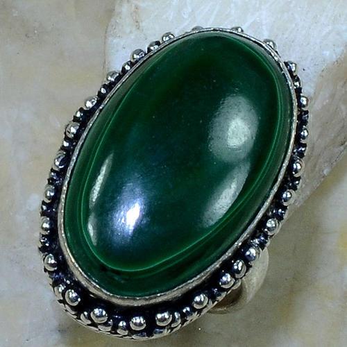 Rings, Gemstone, Natural, Malachite, Sterling Silver, 9/S Half - BEADED CREATIONS