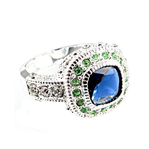 Rings, Sapphire And White Topaz, Princess Cut, Silver Plated, Dress Ring, Size 9/S Half - BEADED CREATIONS