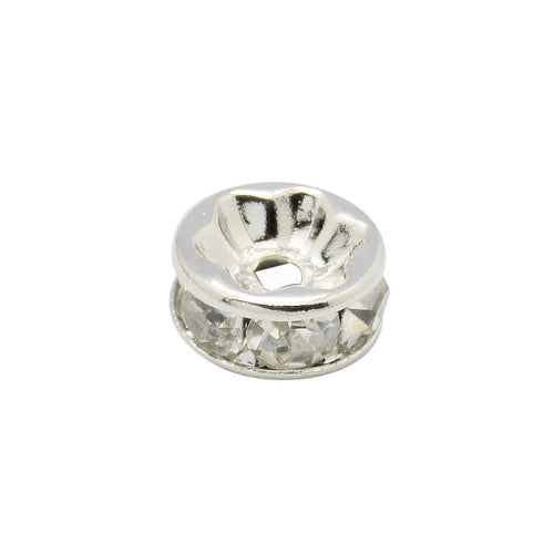 Rondelle Spacer Beads, With Clear Crystals, Silver Plated, 12mm - BEADED CREATIONS