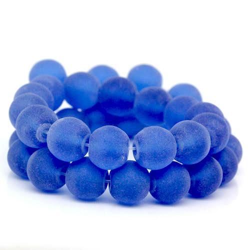 Glass Beads, Frosted, Smooth, Round, Royal Blue, 10mm - BEADED CREATIONS