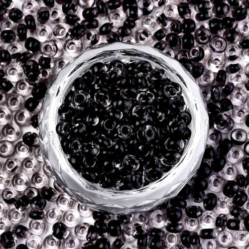 Seed Beads, Glass, Black, Transparent, Inside Color, #6, Round, 4mm - BEADED CREATIONS