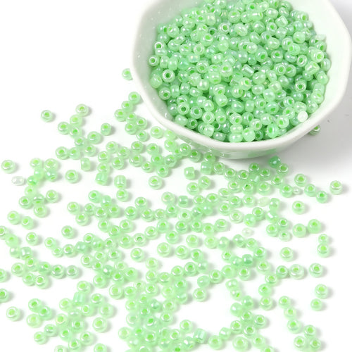 Seed Beads, Glass, Ceylon, #8, Round, Light Green, 3mm - BEADED CREATIONS