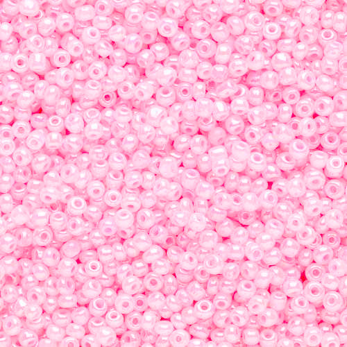 Seed Beads, Glass, Ceylon, #8, Round, Light Pink, 3mm - BEADED CREATIONS