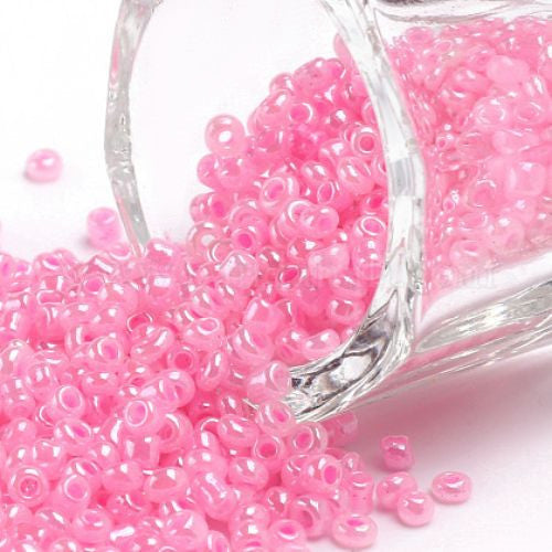 Seed Beads, Glass, Ceylon, Pink, #11, Round, 2mm - BEADED CREATIONS