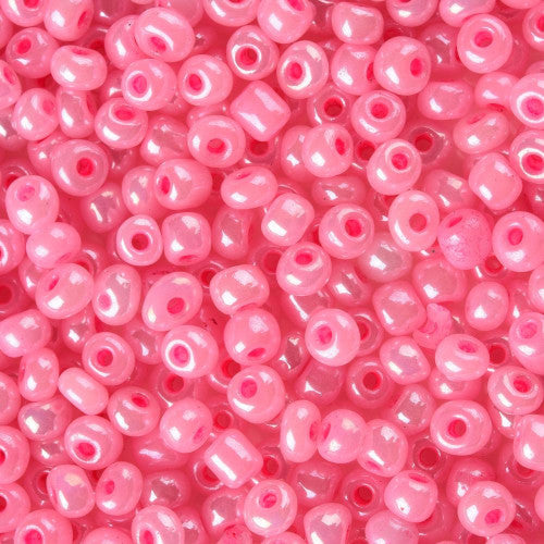 Seed Beads, Glass, Ceylon, Pink, #6, Round, 4mm - BEADED CREATIONS