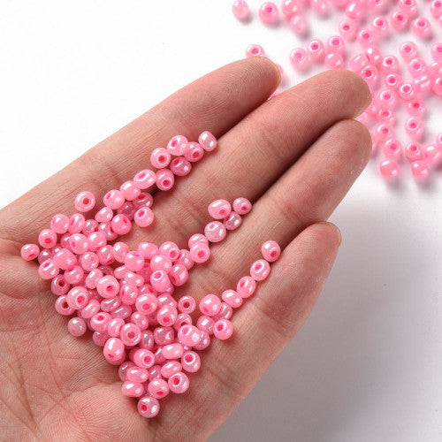 Seed Beads, Glass, Ceylon, Pink, #6, Round, 4mm - BEADED CREATIONS