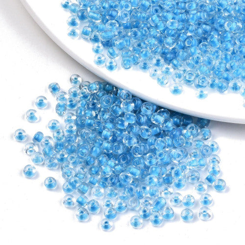 Seed Beads, Glass, Deep Sky Blue, Transparent, Inside Color, #6, Round, 4mm - BEADED CREATIONS