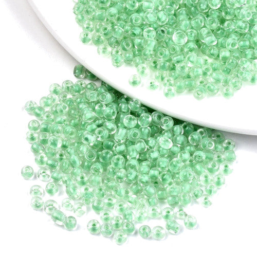 Seed Beads, Glass, Light Green, Transparent, Inside Color, #6, Round, 4mm - BEADED CREATIONS
