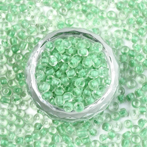 Seed Beads, Glass, Light Green, Transparent, Inside Color, #6, Round, 4mm - BEADED CREATIONS
