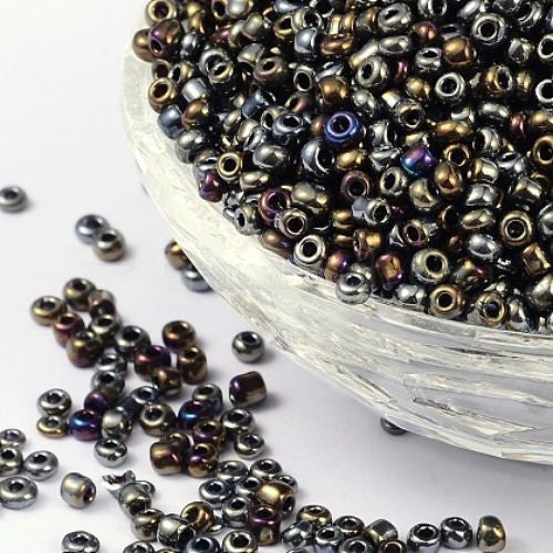 Seed Beads, Glass, Metallic, Variegated, Black Iris, #8, Round, 3mm - BEADED CREATIONS