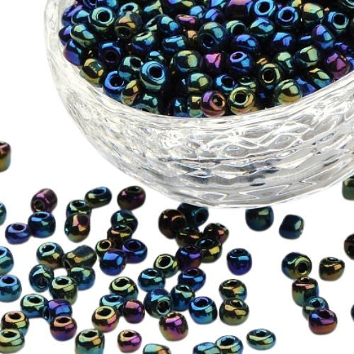 Seed Beads, Glass, Metallic, Variegated, Blue Iris, #6, Round, 4mm - BEADED CREATIONS