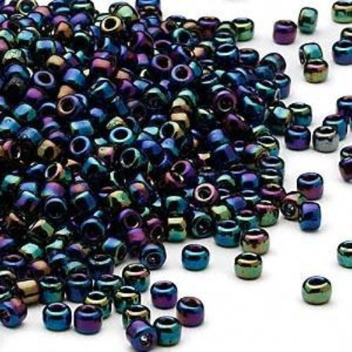 Seed Beads, Glass, Metallic, Variegated, Blue Iris, #8, Round, 3mm - BEADED CREATIONS