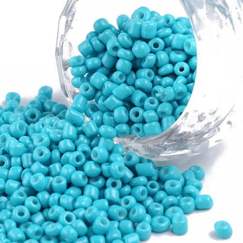 Seed Beads, Glass, Opaque, Aqua Blue, #8, Round, 3mm - BEADED CREATIONS