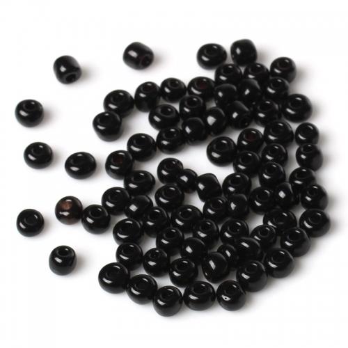Seed Beads, Glass, Opaque, Black, #6, Round, 4mm - BEADED CREATIONS