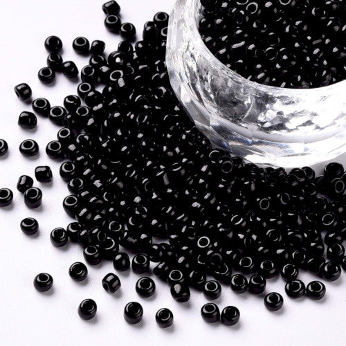 Seed Beads, Glass, Opaque, Black, #8, Round, 3mm - BEADED CREATIONS