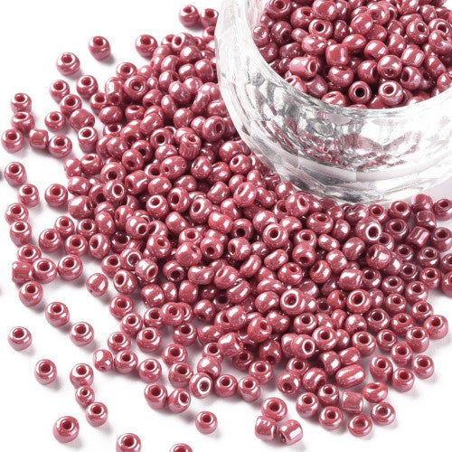 Seed Beads, Glass, Opaque, Crimson, Luster #8, Round, 3mm - BEADED CREATIONS