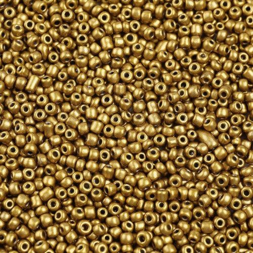 Seed Beads, Glass, Opaque, Golden, #8, Round, 3mm - BEADED CREATIONS