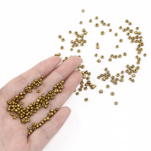 Seed Beads, Glass, Opaque, Golden, #8, Round, 3mm - BEADED CREATIONS