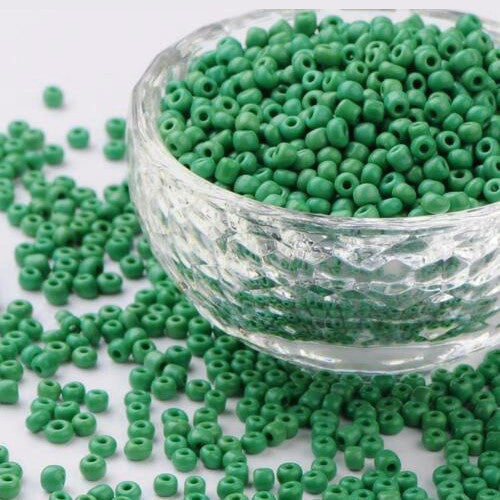 Seed Beads, Glass, Opaque, Green, #8, Round, 3mm - BEADED CREATIONS