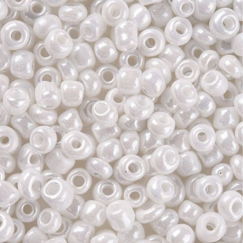 Seed Beads, Glass, Opaque, Luster, White, #8, Round, 3mm - BEADED CREATIONS