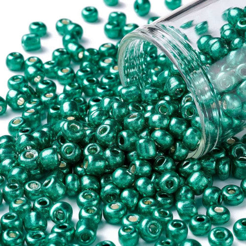 Seed Beads, Glass, Opaque, Metallic, Dark Turquoise, #6, Round, 4mm - BEADED CREATIONS