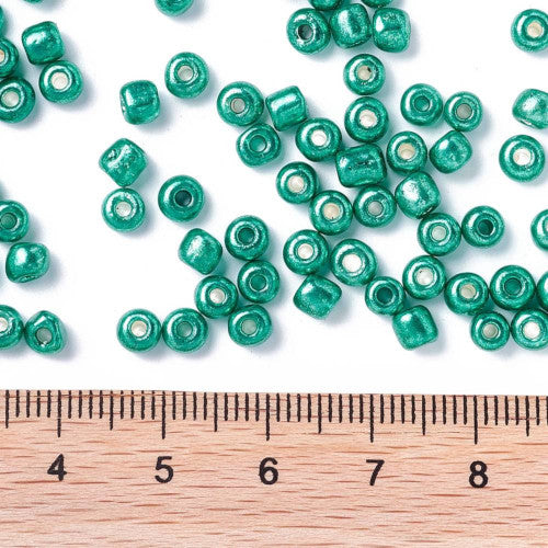 Seed Beads, Glass, Opaque, Metallic, Dark Turquoise, #6, Round, 4mm - BEADED CREATIONS
