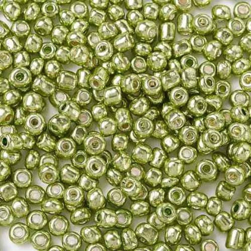 Seed Beads, Glass, Opaque, Metallic, Green, #6, Round, 4mm - BEADED CREATIONS