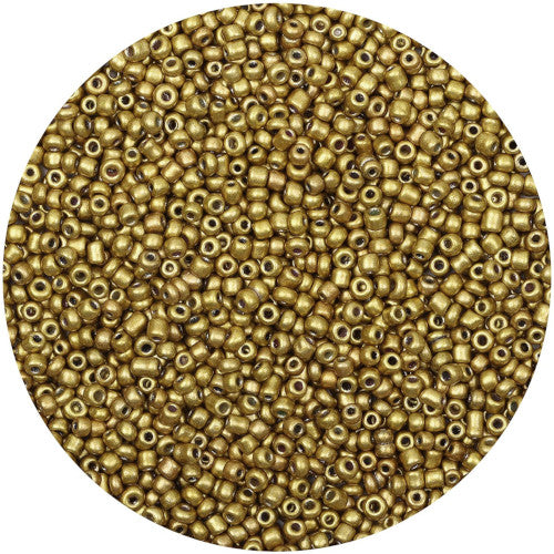 Seed Beads, Glass, Opaque, Metallic, Old Gold, #8, Round, 3mm - BEADED CREATIONS