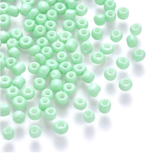 Seed Beads, Glass, Opaque, Mint Green, Luster, #8, Round, 3mm - BEADED CREATIONS