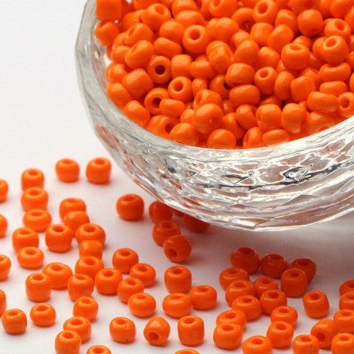 Seed Beads, Glass, Opaque, Orange, #6, Round, 4mm - BEADED CREATIONS