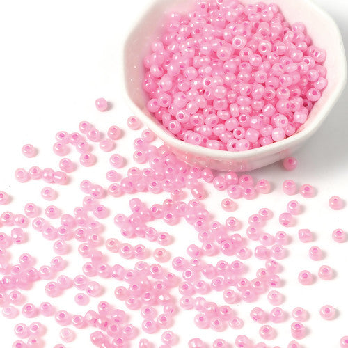 Seed Beads, Glass, Opaque, Pastel Pink, #8, Round, 3mm - BEADED CREATIONS