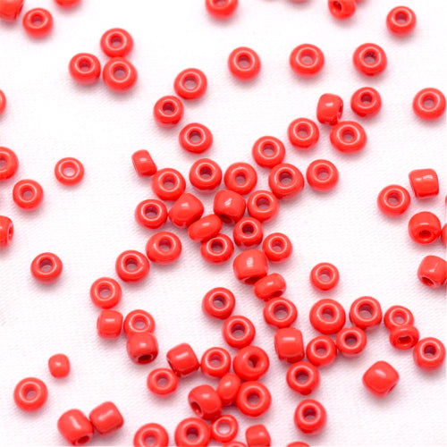 Seed Beads, Glass, Opaque, Red, #6, Round, 4mm - BEADED CREATIONS