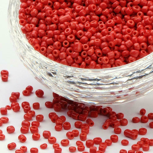 Seed Beads, Glass, Opaque, Red, #8, Round, 3mm - BEADED CREATIONS
