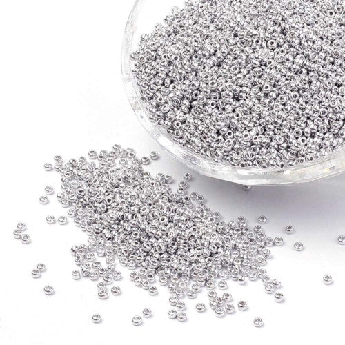 Seed Beads, Glass, Opaque, Silver, #8, Round, 3mm - BEADED CREATIONS