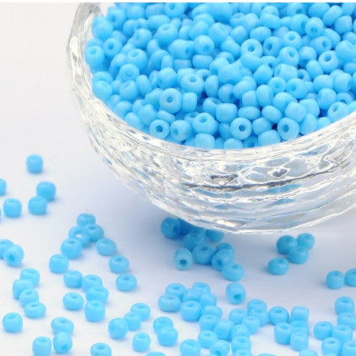 Seed Beads, Glass, Opaque, Sky Blue, #8, Round, 3mm - BEADED CREATIONS