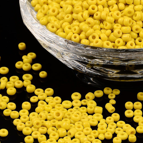 Seed Beads, Glass, Opaque, Sunshine Yellow, #8, Round, 3mm - BEADED CREATIONS