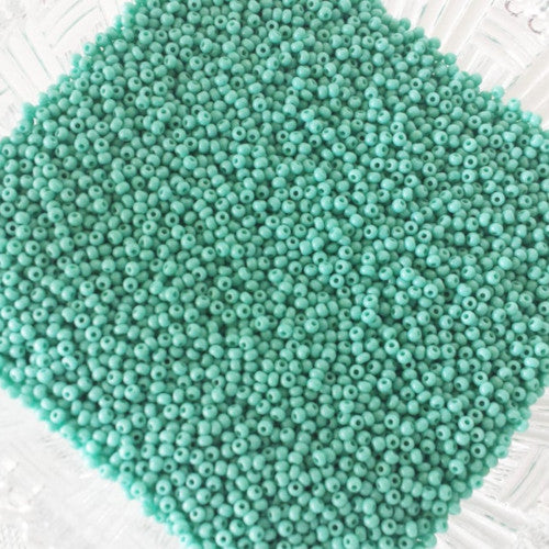 Seed Beads, Glass, Opaque, Turquoise Green, #8, Round, 3mm - BEADED CREATIONS