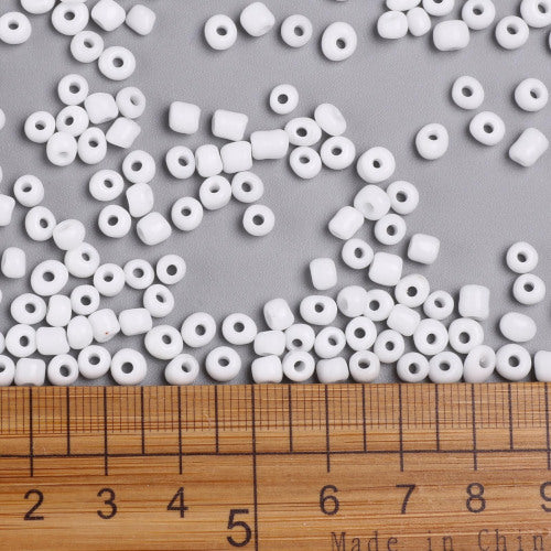 Seed Beads, Glass, Opaque, White, #6, Round, 4mm - BEADED CREATIONS