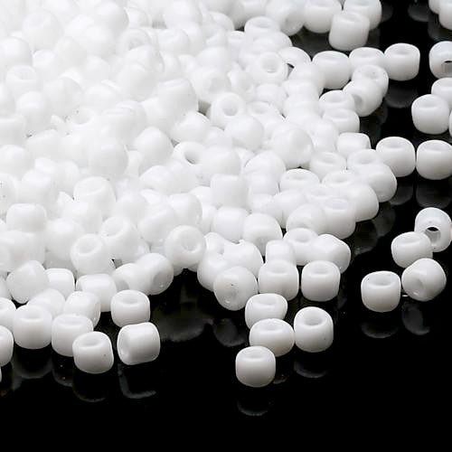 Seed Beads, Glass, Opaque, White, #8, Round, 3mm - BEADED CREATIONS