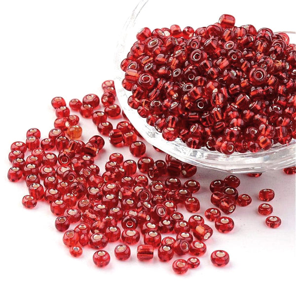 Seed Beads, Glass, Silver Lined, Dark Red, #8, Round, 3mm - BEADED CREATIONS
