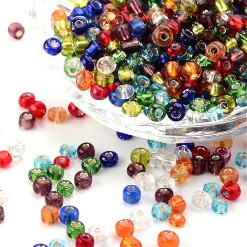 Seed Beads, Glass, Silver Lined, Mixed Colors, #6, Round, 4mm - BEADED CREATIONS